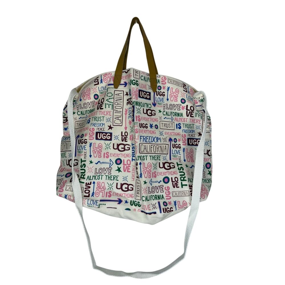 UGG California Love Canvas Tote Bag Carryall Long Strap and Handles Travel - Picture 3 of 7